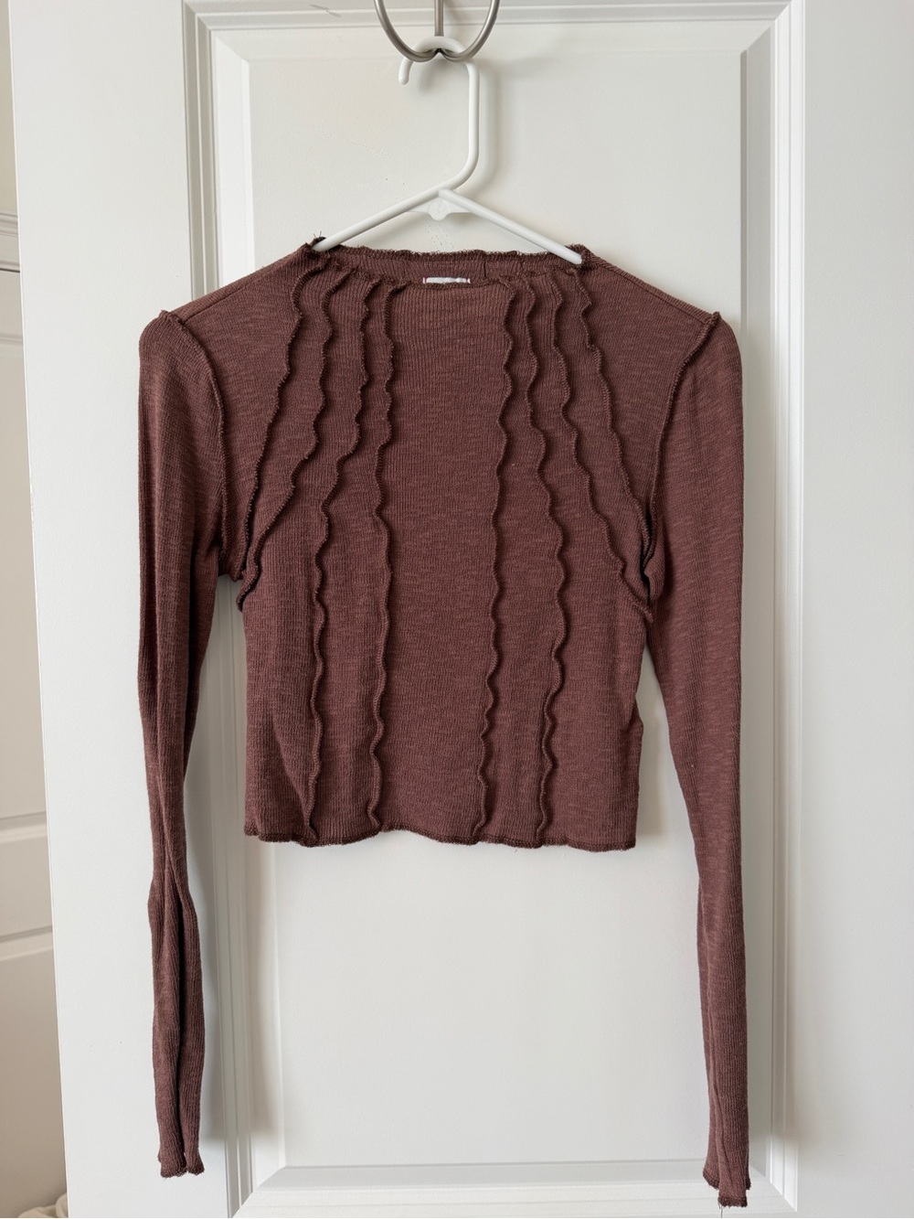 BDG Dusty Mauve Ruffle-Trim Long Sleeve Top